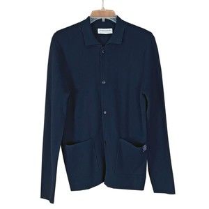 Snap Front Cardigan Navy Blue Hand Pockets NWOT